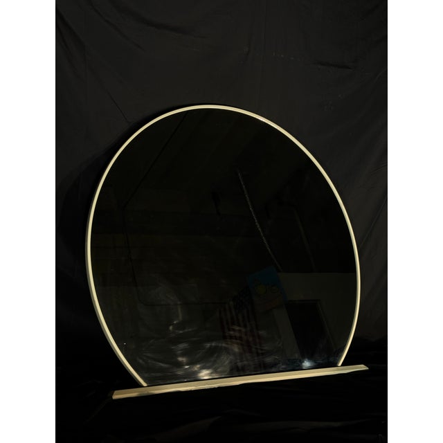 White Large Cream Framed Round Mirror With Sculptural Base, 45” X 40” For Sale - Image 8 of 8