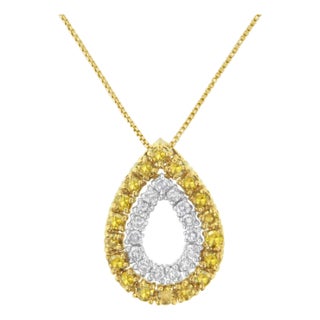 Yellow Gold Plated Sterling Silver Treated Yellow Diamond Pear Shape Pendant Necklace (1/2 cttw, Yellow Color, I2-I3 Clarity) For Sale