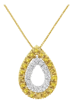 Yellow Gold Plated Sterling Silver Treated Yellow Diamond Pear Shape Pendant Necklace (1/2 cttw, Yellow Color, I2-I3 Clarity)