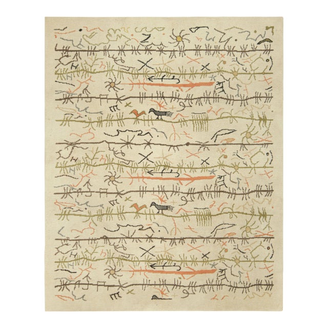 Vintage Swedish Geometric Rug in Cream-Beige With Pictorials | Rug & Kilim For Sale