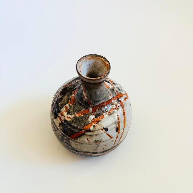 Contemporary Gray and Orange Studio Pottery Vase For Sale - Image 3 of 10