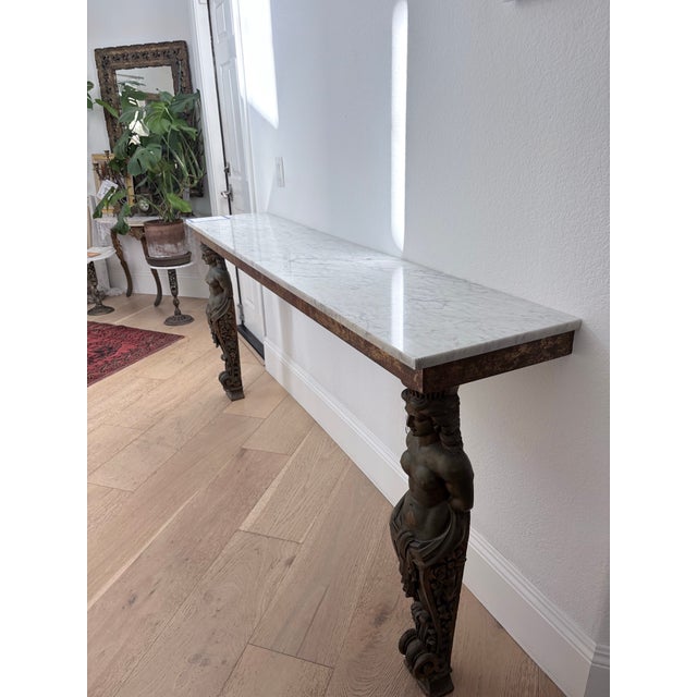 Vintage Double Caryatid Marble Console Table 73” – Classical Figural For Sale - Image 11 of 11