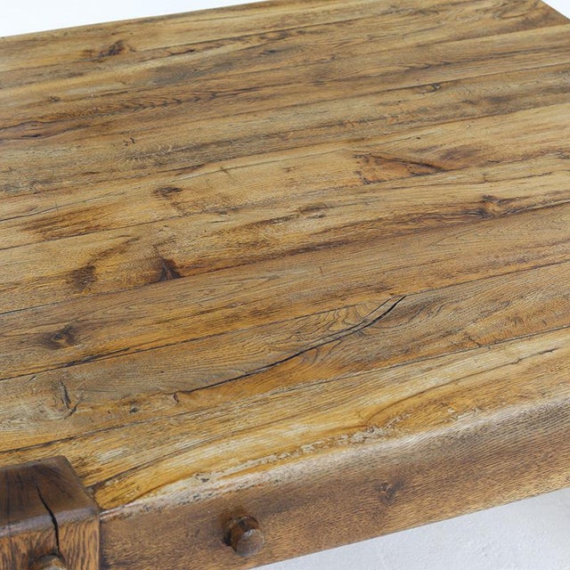Mid-Century Brutalist Rustic Coffee Table in Oak For Sale - Image 9 of 11