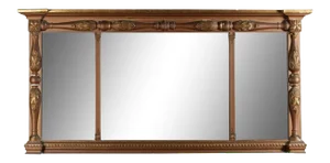 Empire Gilt Classical and Foliate Carved Triptych over Mantel Mirror