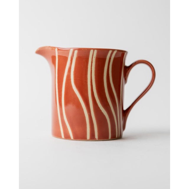 Mid-Century Striped Rust Orange Ceramic Teapot with Lid and Creamer, 1970s For Sale - Image 4 of 12
