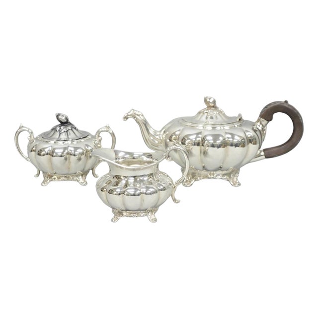 Antique 1881 Rogers 7377 Art Nouveau Silver Plated Tea Service Set - 3 PCS For Sale