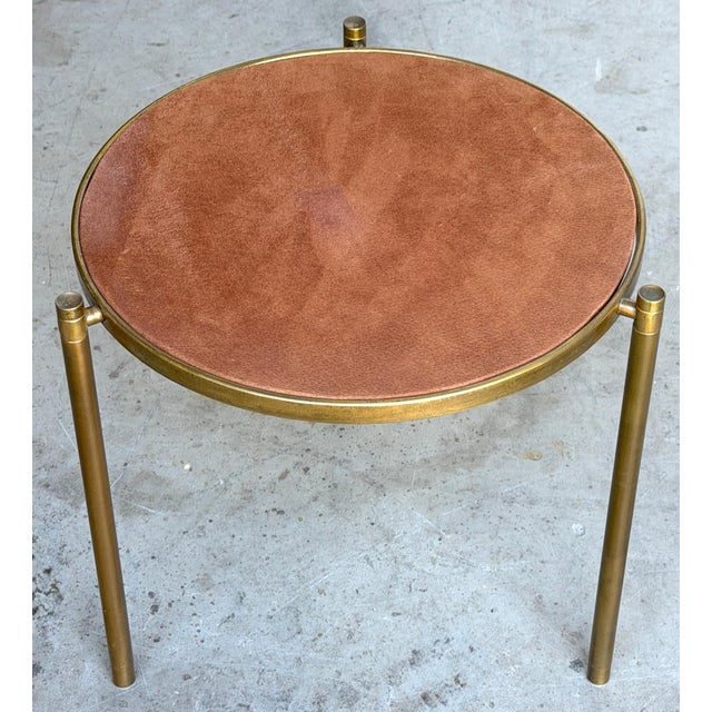 Mid-Century Modern Mastercraft Bronze and Suede Side Table, USA, circa 1970s For Sale - Image 3 of 12