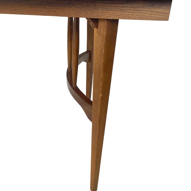 Mid-Century Walnut Extension Dining Table, Sculpted Base For Sale - Image 10 of 18
