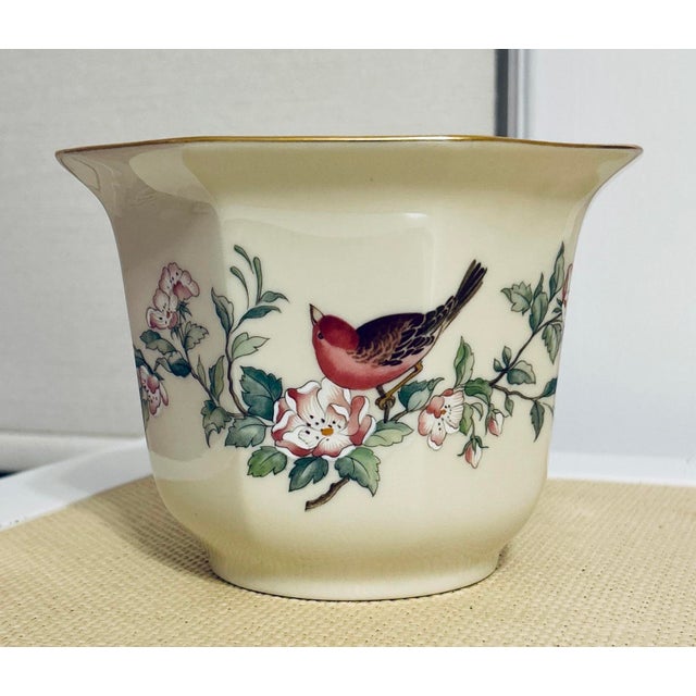 Vintage Lenox Cache Pot or Planter. The Serenade pattern features a red cardinal and cherry blossom flowers. It is part of...