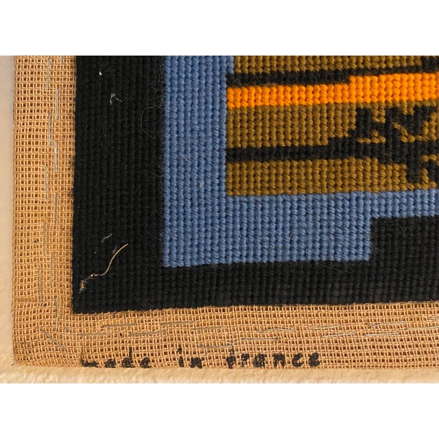 French Cubist Needlepoint Pine Frame Saisons 1970s Handmade "Les Quatre Saisons" For Sale - Image 9 of 17