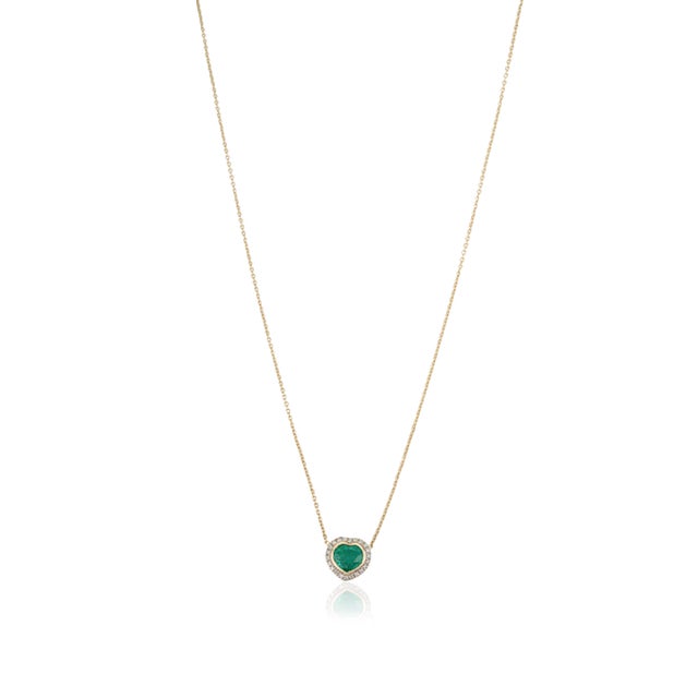 Metal Heart-Cut Natural Emerald Diamond Vintage Necklace in 14k Yellow Gold For Sale - Image 7 of 15