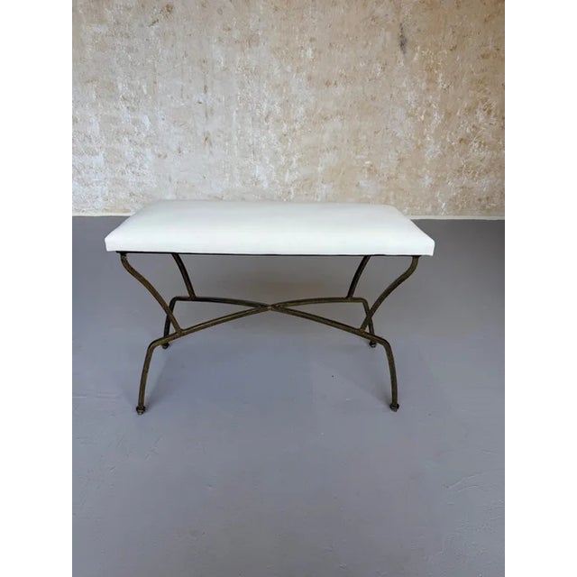 Pair of Spanish Mid-Century Modern Style Gilt Iron Benches With X-Stretchers For Sale - Image 13 of 18