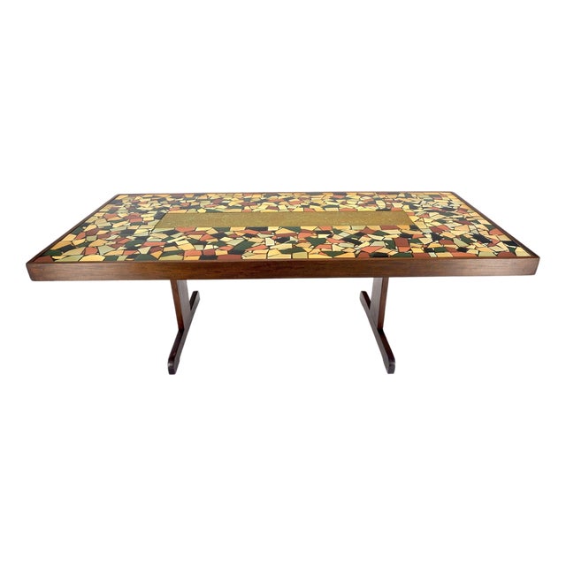 Large 46x92 Rectangle Tile Mosaic Top Funky Dining Table c1970s Artist Signed For Sale