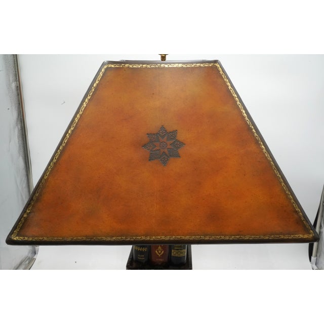 Brown 1980s Maitland Smith Leather Faux Books Lamp For Sale - Image 8 of 12