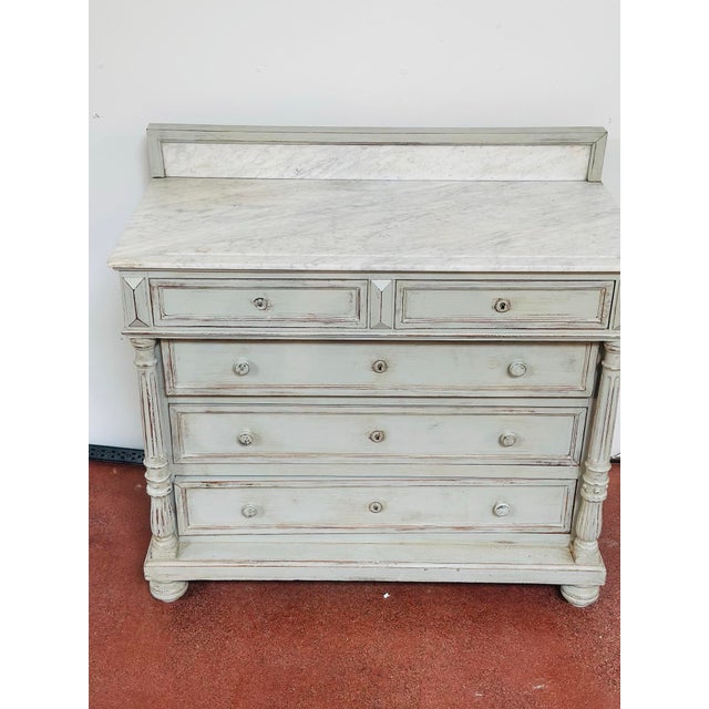 Wood Antique Marble Top French Chest of Drawers For Sale - Image 7 of 8