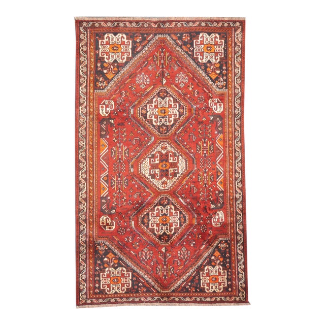 Semi-Antique Hand-Knotted Persian Qashqai Rug 5'4" X 8'9" For Sale