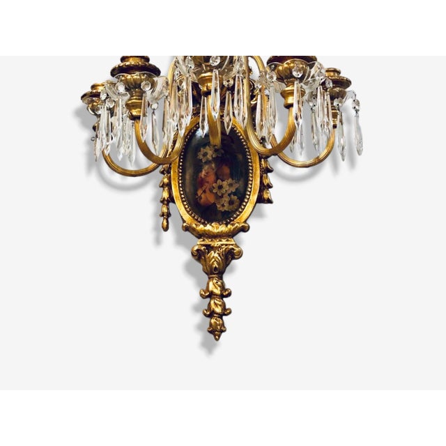 1920s Pair of French Louis XVI Style, Bronze, Crystal, Rams Head Five Light Sconces, 1920s For Sale - Image 5 of 7