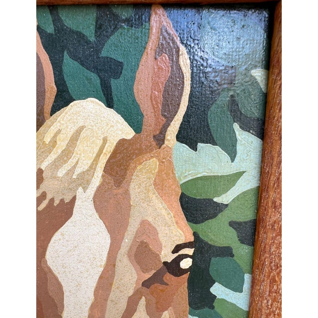 1980s Vintage Folk Art Style Painting, Mare and Foal in Oak Frame For Sale - Image 5 of 9
