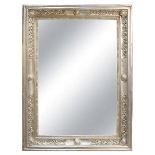 Neoclassical Regency Rectangular Silver Hand Carved Wooden Mirror, 1970s For Sale