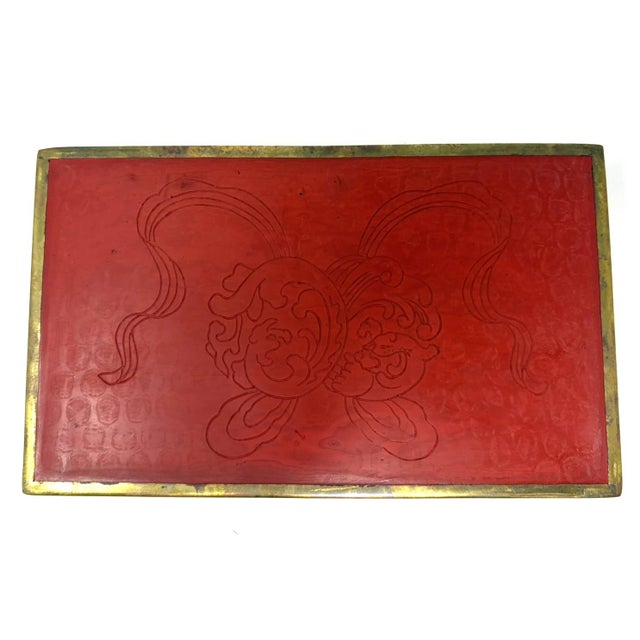 Wood Vintage Carved Cinnabar Lacquer Box on Stand For Sale - Image 7 of 7