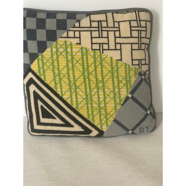 1950s Vintage Needlepoint Abstract Art Deco Pillow, Signed For Sale - Image 5 of 6