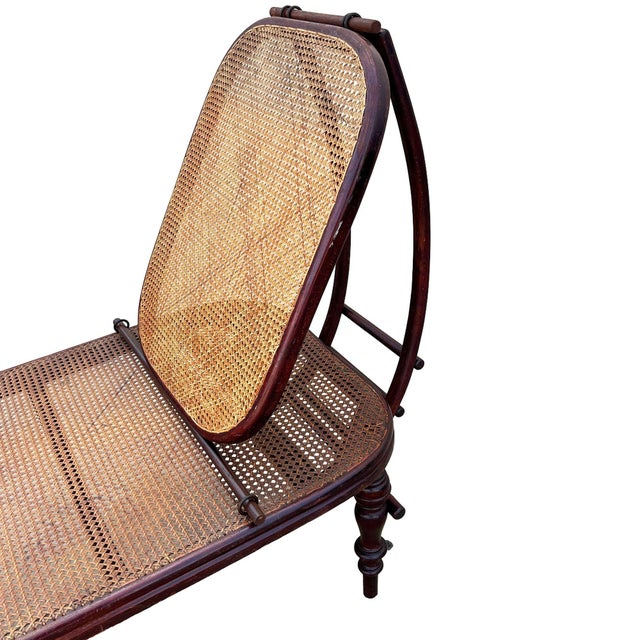 Brown Vienna Secession Bent Oak & Cane Chaise Lounge Chair No.01 Attributed to Gebrüder Thonet For Sale - Image 8 of 9