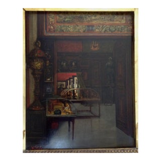 Oil Painting of Asian Interior For Sale