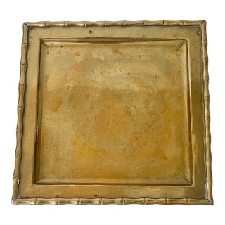 Mid 20th Century Brass Faux Bamboo Square Tray For Sale
