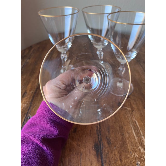 Mid 20th Century Mid 20th Century Fostoria Aurora Pattern Stem 6092, Gold Rim Water Goblets - Set of 4 For Sale - Image 5 of 5