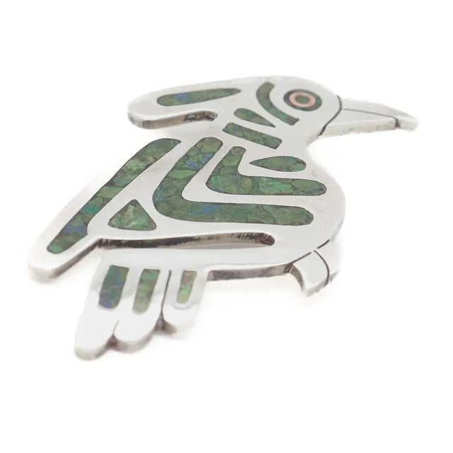 Vintage Mexican Sterling & Copper Mixed Metals Bird Brooch With Azurite Inlay For Sale - Image 4 of 12