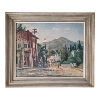 Saul Kovner 1940s Oil Painting Los Angeles Cityscape Hollywood Hills Wpa For Sale
