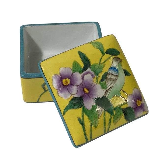 Contemporary Yellow Flower Painting Square Porcelain Box - Jewelry Box For Sale In San Francisco - Image 6 of 8