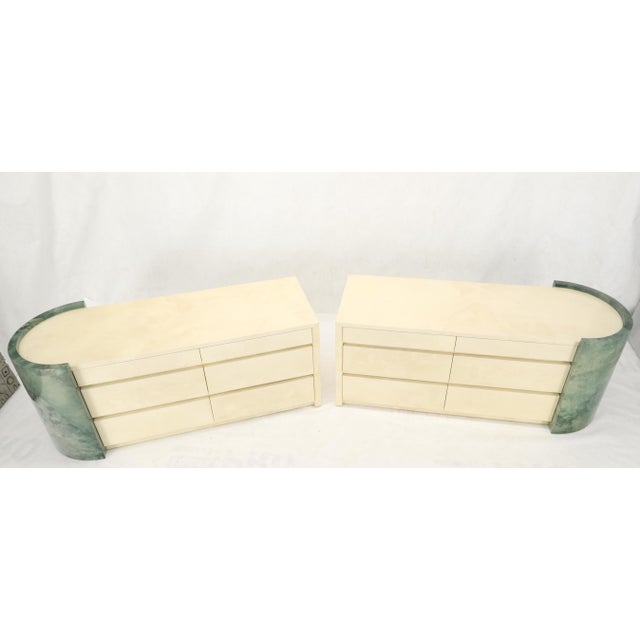 Mid 20th Century Two Part Side by Side Racetrack Buffed Lacquered Goatskin Dresser Credenza Mint! For Sale - Image 5 of 18