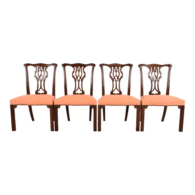 Baker Furniture Georgian Carved Mahogany Dining Chairs, Set of Four For Sale