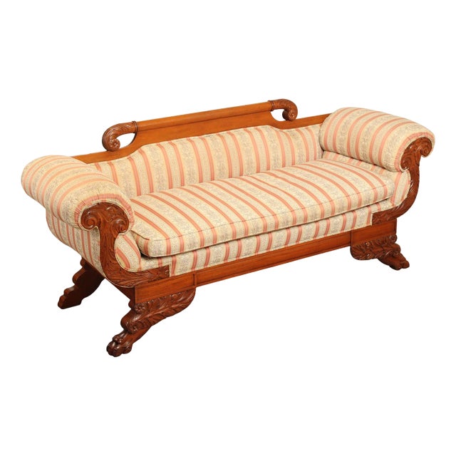Antique American Empire Style Carved Mahogany Sofa For Sale