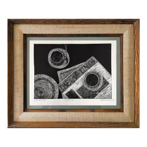 Framed Original Black and White Linocut Print, “Like Every Day” — Coffee & the New York Times Signed Edition of One