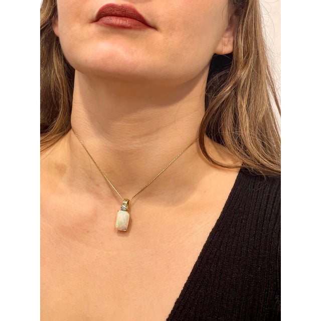 7 Ct Ethiopian Opal & Diamond Pendant / Necklace 14 Karat + 14 Kt Gold Chain For Sale - Image 14 of 18