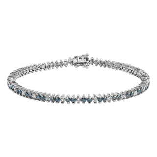 14K White Gold Round-Cut white and Blue Diamond Fashion Bracelet (3.70 cttw, H-I Color, SI1-SI2 Clarity) For Sale