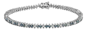 14K White Gold Round-Cut white and Blue Diamond Fashion Bracelet (3.70 cttw, H-I Color, SI1-SI2 Clarity)