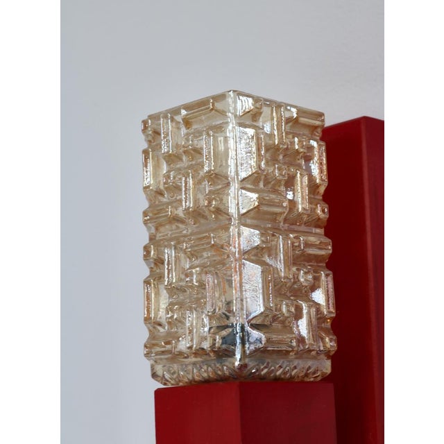 1970s Red Lacquered Wood & Amber Glass Wall Lamps from Vitrika, Denmark, 1970s, Set of 2 For Sale - Image 5 of 17
