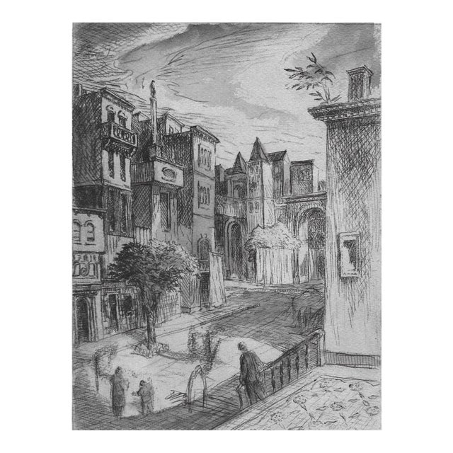 1960s European Town Square Etching For Sale