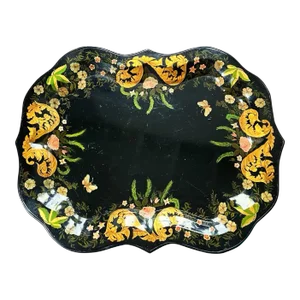 Antique Painted Tole Tray on Faux Bamboo Stand