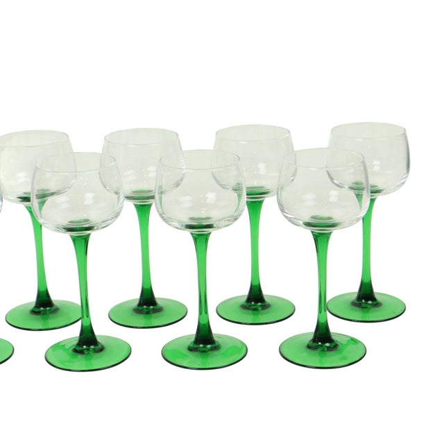 Vintage Luminarc Alsace Wine Glasses with Green Base, 1970s, Set of 10 For Sale - Image 3 of 14