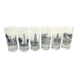 Set of Six Commemorative Frosted Glass 12 Oz Tumblers Celebrates the 150th Anniversary of Texas in 1986