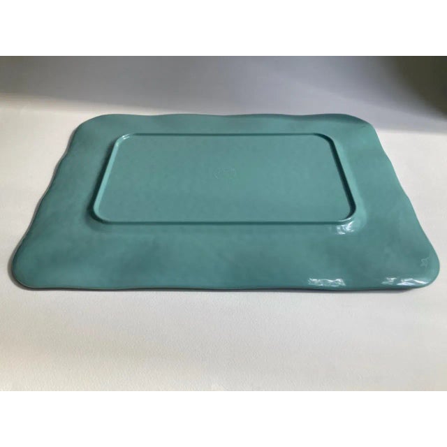 Plastic Vintage Tiffany Blue Rope Edge Melamine Serving Tray For Sale - Image 7 of 10