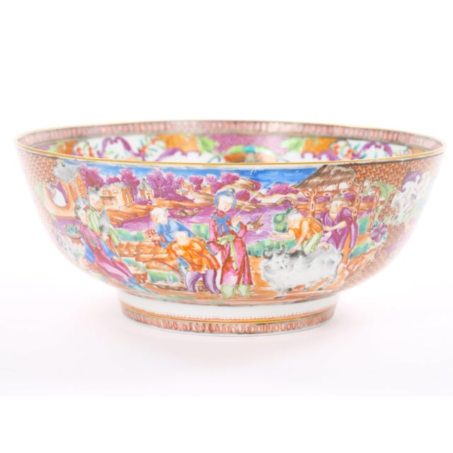 Antique 18th Century Chinese Export Porcelain Famille Rose Punch Bowl For Sale - Image 11 of 14