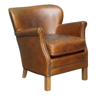 Handmade Cigar Brown Leather Club Chair For Sale