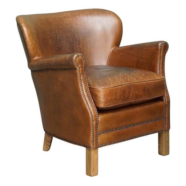 Handmade Cigar Brown Leather Club Chair For Sale