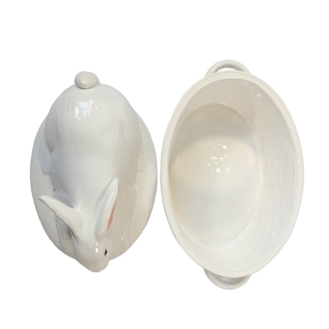 This is a whimsical large bunny rabbit tureen by Bordallo Pinheiro produced in Portugal. The piece features a sculptural...