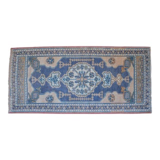1970s Hand-Knotted Wool Turkish Rug Doormat Small Rug Entry Decor - 1'12" X 4'2" For Sale